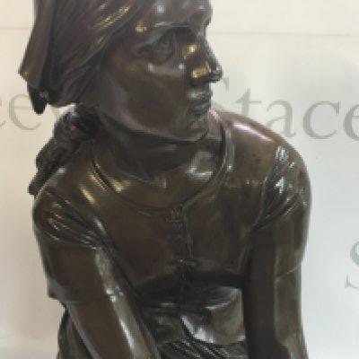 WITHDRAWN - A bronze figure in the form of a maiden kneeling with clasped hands .signed Chapu . 46 cm