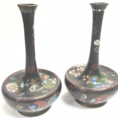 A pair of 20th century Chinese cloisonne squat vases. This lot cannot be posted