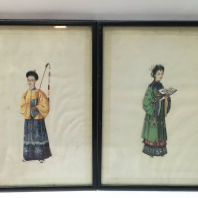 A pair of early 20th century Chinese figure paintings on rice paper. Frame dimensions 20x29cm This lot cannot be posted