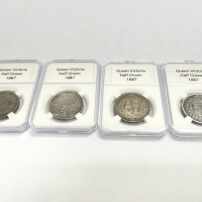 British 1887 silver Queen Victoria half crown coins. Postage category A