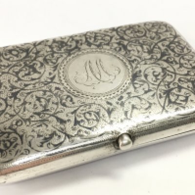 Circa 1880s Imperial Russian .875 Silver and Niello cigarette case . 133g total weight approximately . Postage category A