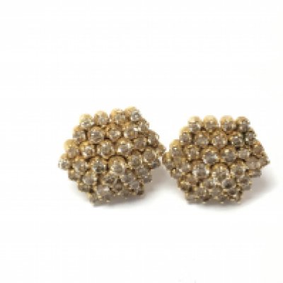 A pair of yellow metal diamond cluster stud earrings. 6.89g