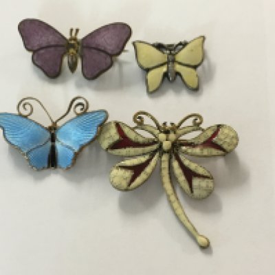 A Collection for enamel and dragonfly brooches.