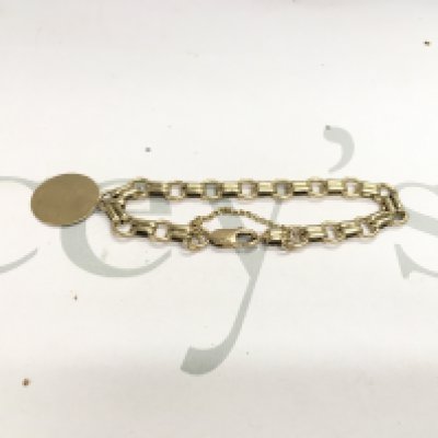 A 9ct gold special link bracelet with an attached ID tag. Approx weight 20.69 grams.