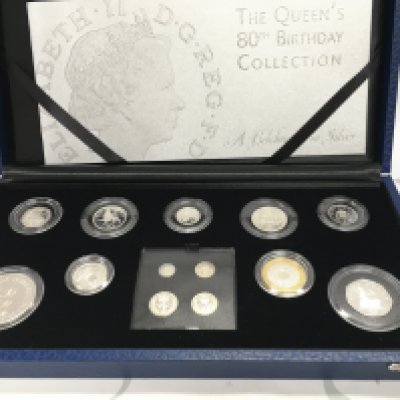 The queens 80th birthday coin collection in silver from the royal mint. Postage B