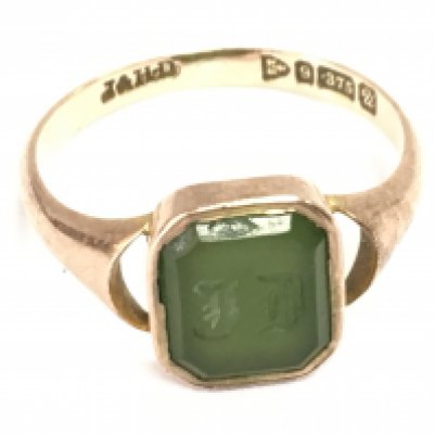 A 9ct gold victorian intaglio ring. Size P and 2.66g Postage B