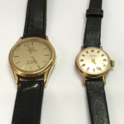 A ladies omega de ville quartz watch with box and one other vintage ladies wristwatch. Postage B