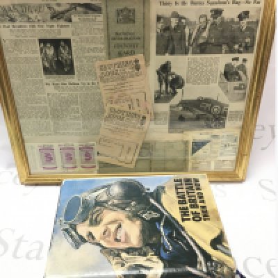 A Battle Of Britain then and now hardback book , Mk V Edited by Winston G Ramsey and a framed collage of WW2 newspaper clippings and booklets.