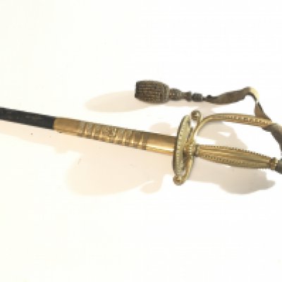 A British gilt metal Diplomatic Court sword the blade with Royal Cypher. With leather and gilt metal mounted scabbard.