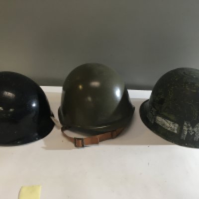 An American MP helmet one other with a painted American flag and a Russian type helmet (3)