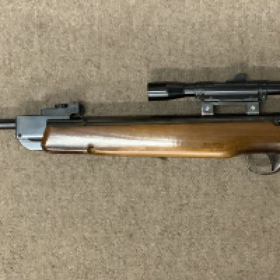 (F12) A 0.177 Cal. Webley & Scott Hawk MK3, c.1977 fitted with a Sussex armoury 4 X 20 scope. (D)