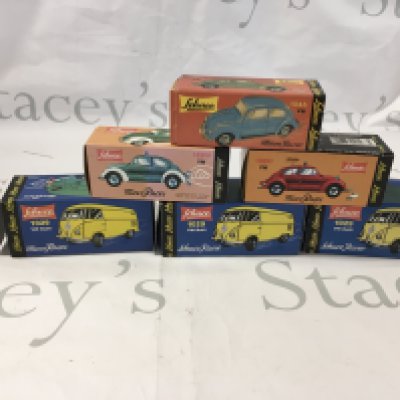 6 x boxed Schuco Micro Racer Volkswagen cars including. 1029 ..1039p..1039f..1046. No reserve