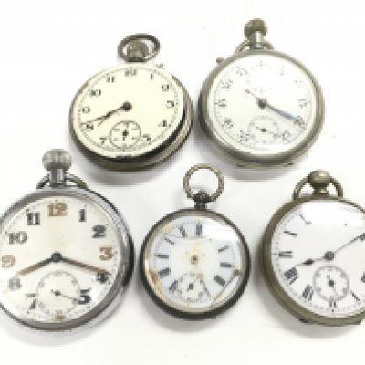 A Collection of pocket watches including a silver cased example. This lot cannot be posted