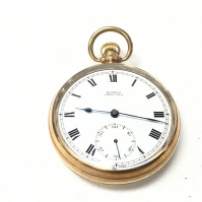A 9ct gold Buren grand prix button wind pocket watch. Winds and runs. Approximately 47mm case. 77.47g Postage B