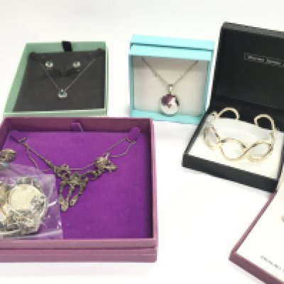 A collection of silver jewellery including bracelets, necklaces. Postage category B
