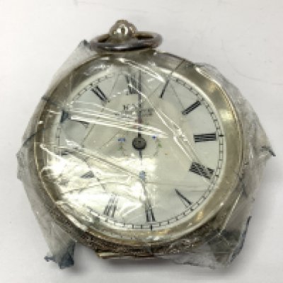 Sterling Kay of Worcester pocket watch. With damage. Postage category A. NO RESERVE