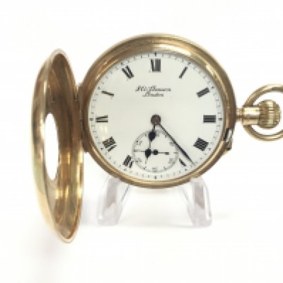 A 9ct gold half hunter pocket J W Benson. Winds and runs. Total weight 95.28gApproximately 46mm case.Postage B