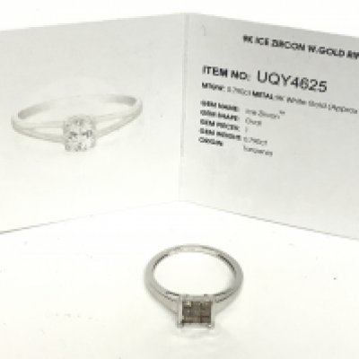 A 9 carat white gold Ice Zircon ring, size Q. Total weight 2.1g, postage category A. NO RESERVE