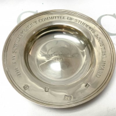 A small hallmarked silver engraved armada dish. (A) 110g.