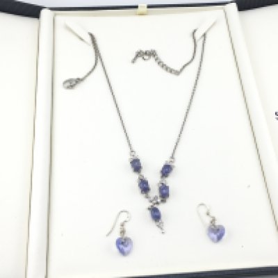 A Shepton and co silver necklace and a pair of heart shaped earrings. Postage B