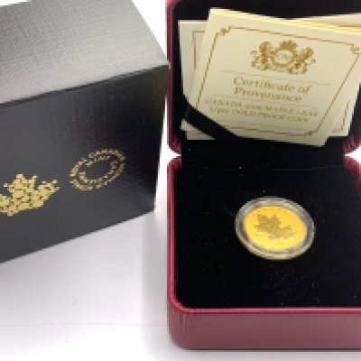 Canada 2019 Maple Leaf 1/4oz gold proof coin. (A)
