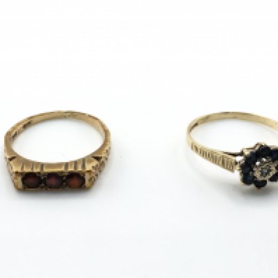 Two 9ct gold rings set with various gem stones. 4.54g Postage A
