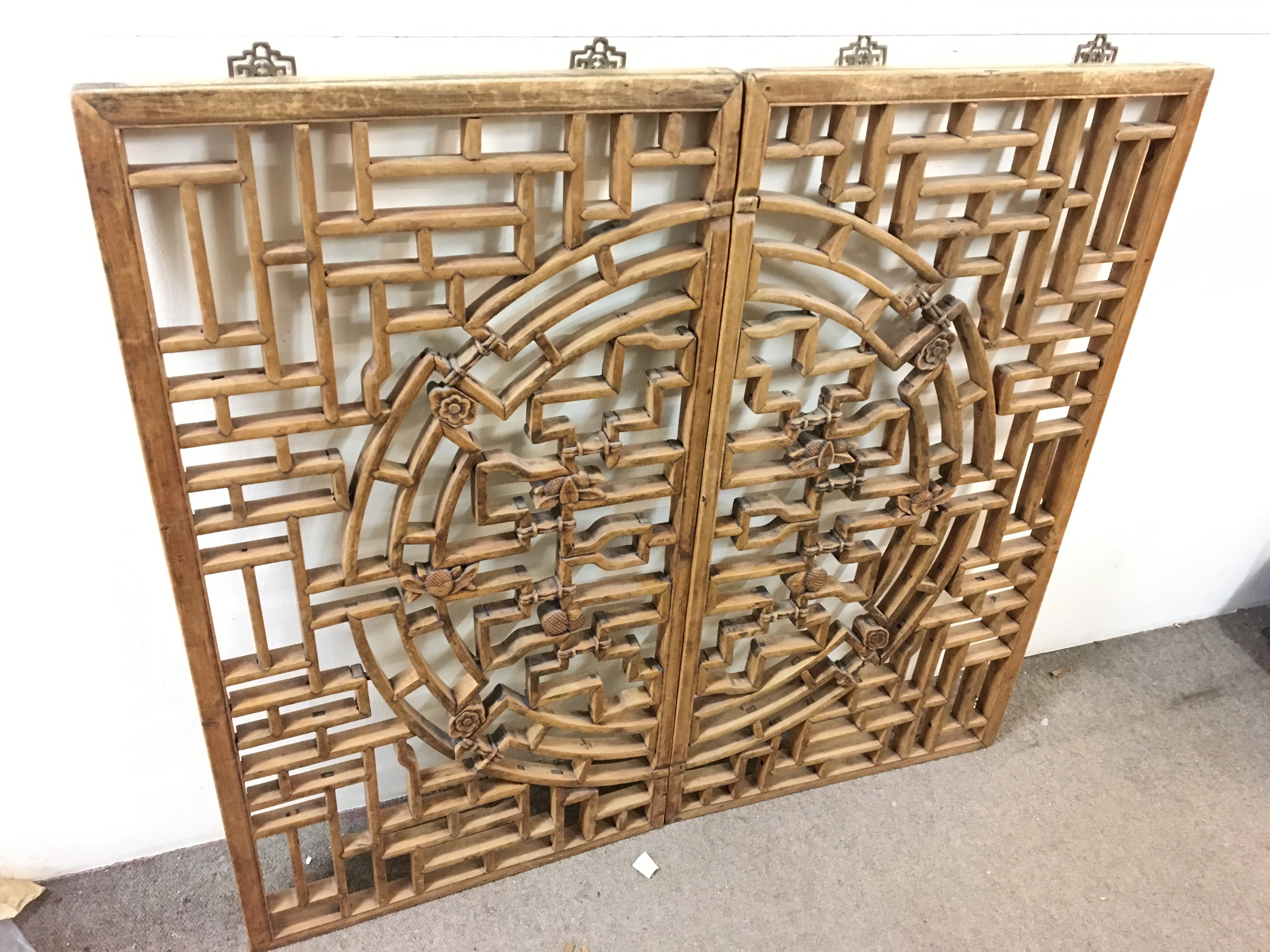 A pair of elm Chinese panels , dimensions 38x88cm postage category D