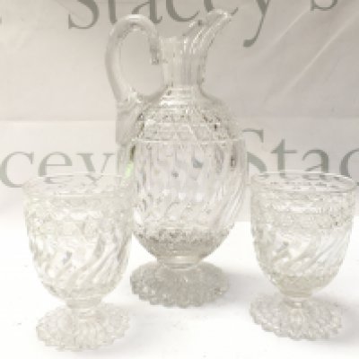 Tete au tete water set, crystal glass goblets and jug. No obvious large damage or restoration. This lot cannot be posted NO RESERVE