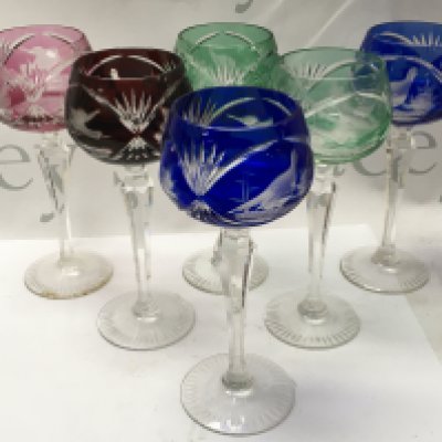 A set of 6 bohemian Glasses with pheasant design, this lot cannot be posted NO RESERVE