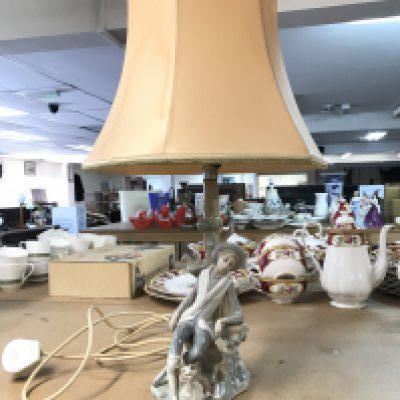 A Lladro figure lamp, boy with dog, 56cm tall. This lot cannot be posted