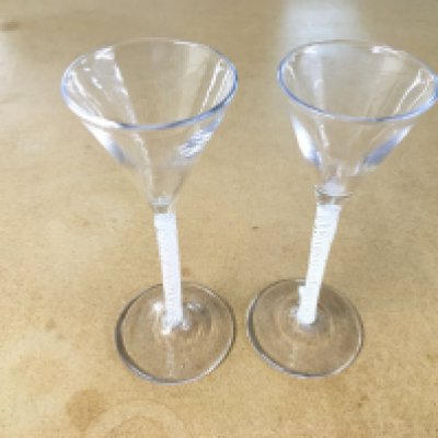 A apir of late 18th century opaque twist glasses. 11.5cm tall. Good condition