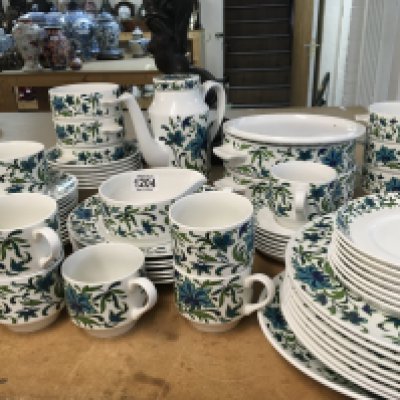 A Midwinter 20th century design dinner and coffee set shapes design by the Marquis of Queensberry one tureen cover missing coffee pot damaged.