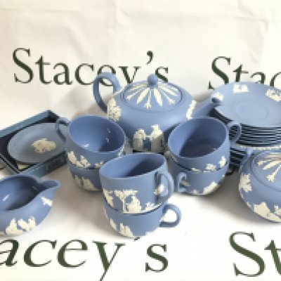 A Wedgewood Jasperware tea set including cups, plates etc. this lot cannot be posted