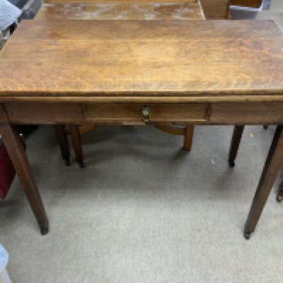 An Antique oak folding kitchen table with single draw. NO RESERVE