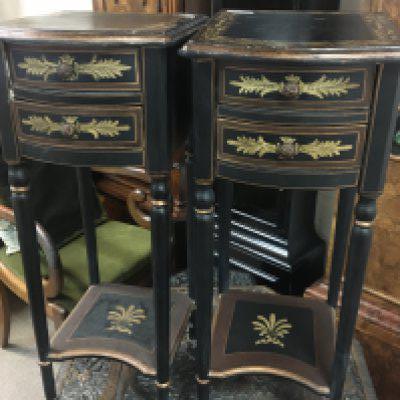 A pair of black paint side cabinets each fitted with two drawers on turned legs. (2) height 66cm