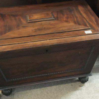 A William IV mahogany wine cooler with a stepped rectangular top the interior later fitted with a vintage Trio solid state Stereo amplifier KA 2000A and a Swiss made Goldring Lenco GL 75 record deck.