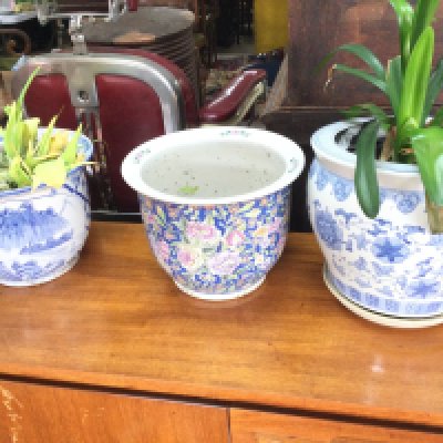 3 X 20th Century Chinese Porcelain Flower Pots..