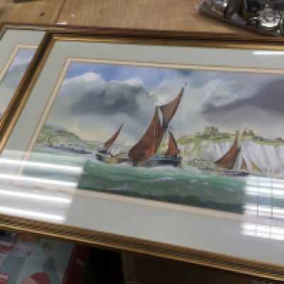 Two framed Stanley Goodchild (1920-2003) watercolours of boats at sea. Frame dimensions 67x50cm This lot cannot be posted NO RESERVE