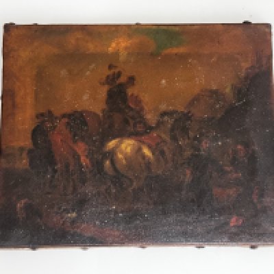 A small late 18th possibly early 19thC french painting on velum. 18.5cm x 15cm. (A)