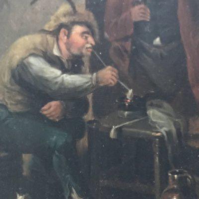 A Continental gilt framed oil painting on panel early 19th century figures in an interior unsigned and unattributed. 21x22cm