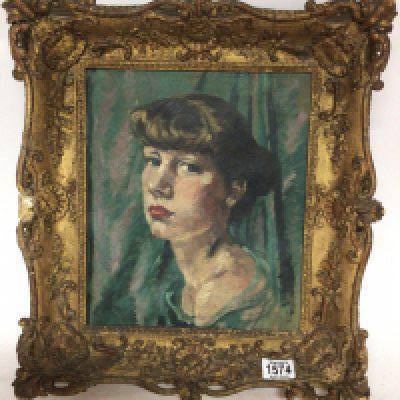A mid 20th century oil painting on board a portrait of a young girl in a gilt frame. Unsigned and unattributed 49x42cm