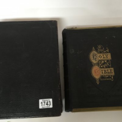 Two Victorian family bibles old and New Testament published William Collins with illustrations and brass clip bound and one other (2)