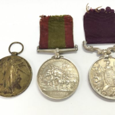 Victorian medals including a two medal group- Long Service and Good Conduct medal presented to 8208 B. Wheeler. W. Bodin. R.A, An Afghanistan 1878-79-80 medal presented to 8209 Serg Wheeler Walter Bodin C.by 3rd Bde R.A and a WW1 Victory medal presented to 129694. PTE. 2 .F.A Loring. R.A.F. Postage cat A