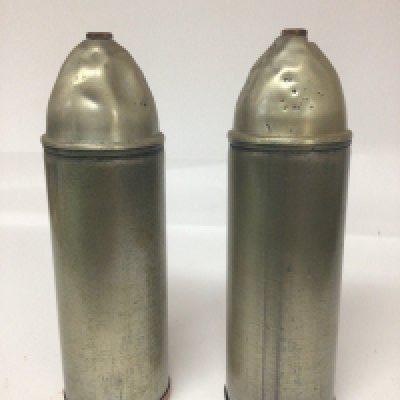 Two unusual and possibly I world war gas shell cases with copper bases unmarked. Hight 25cm- NO RESERVE