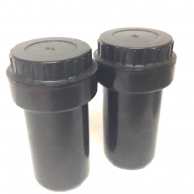 Two German II world war Military Bakelite fuse storage containers screw top and marked L2 with further marks including date 1942. Hight 13cm.- NO RESERVE