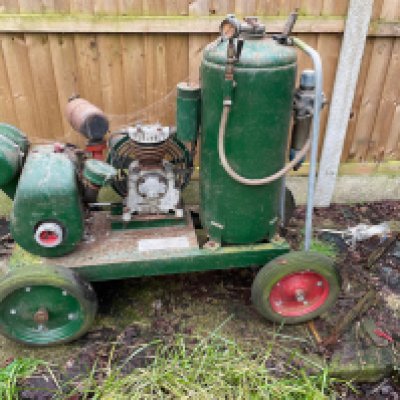 A J.A.P (John Alfred Prestwich) Stationary engine with air compressor and storage tank on trolley SOLD IN SITU we have a dedicated viewing day on Saturday 12th April between 10am - 2pm via appointment, please contact the office for additional address information.