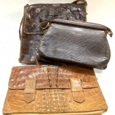 3 1930s handbags to include 2 crocodile skin and 1 lizard skin example. NO RESERVE