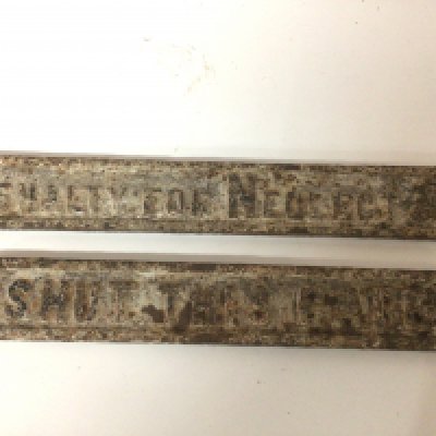 Two Genuine Railway cast iron railway gate sings Shut the gate and Penalty for Neglect &#20132660832 from a field crossing gate from the Scarborough York line near Kirkham Abbey. The signs possibly of North Eastern Railway origin. (2) length 52cm NO RESERVE