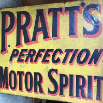 A double sided enamel sign Pratts perfection motor spirit . 46 x 54 cm .