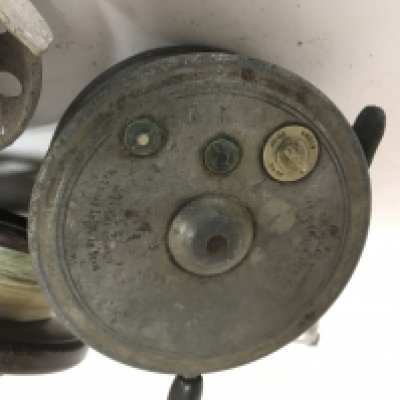 A Vintage Hardy Brothers of Alnwick fishing reel The Silex Major other vintage fishing reels a box of fishing tackle and oddments and split cane fishing rod